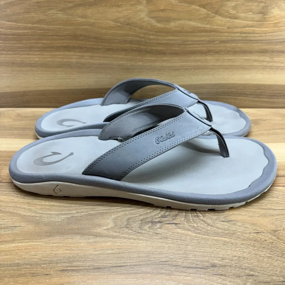 Olukai Ohana Gray Flip Flops Mens 13 EU 46 Sandals Slip On Vacation Pool Travel